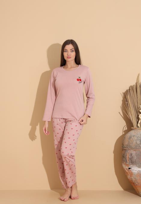 Pijama Dama „Fredom" ,Pantaloni si Maneca Lunga,Culoare Roz Deschis, Engros